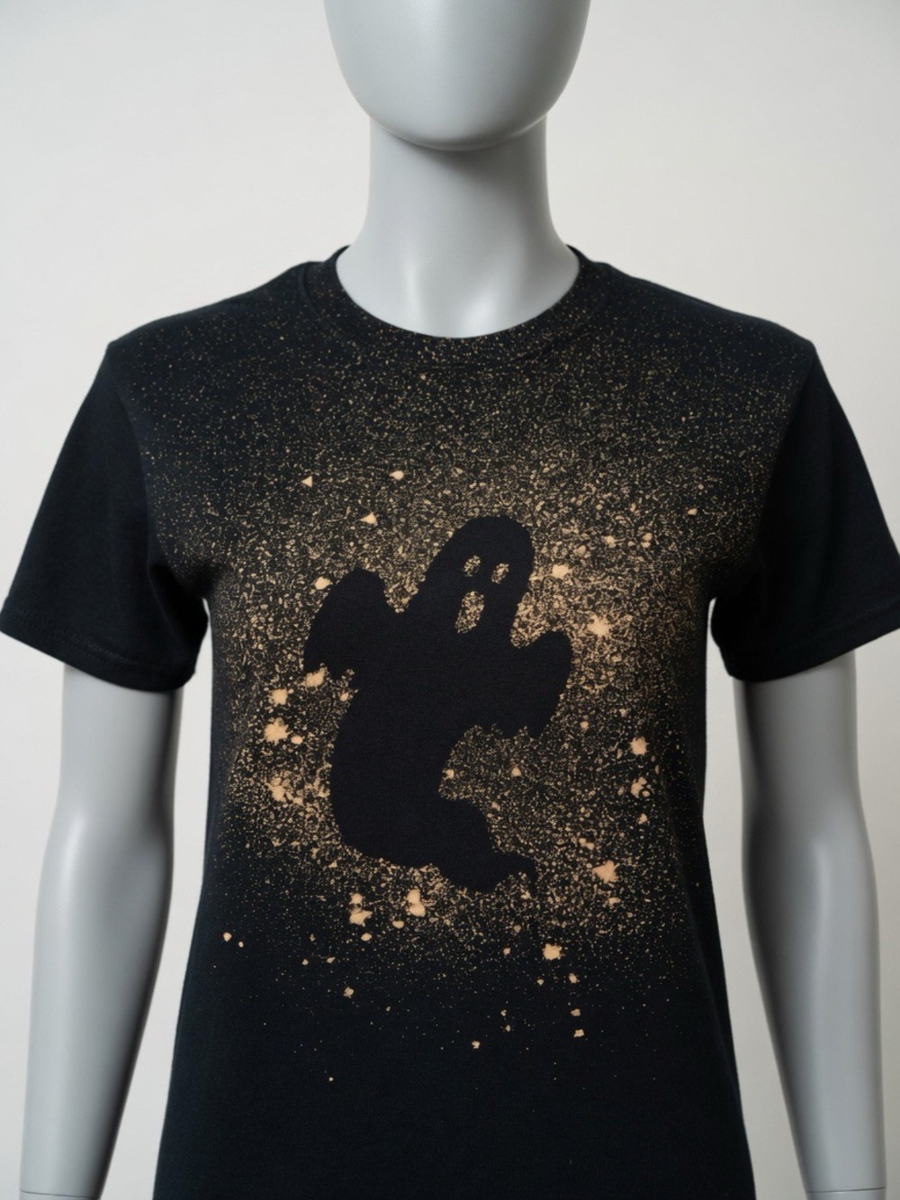 Ghost T-shirt, Size Small Bleach Washed Halloween Short Sleeve by Gildan